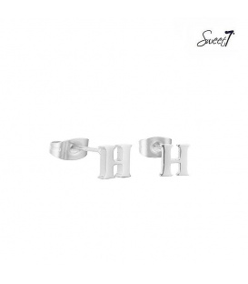 Zilverkleurige oorstekers letter H