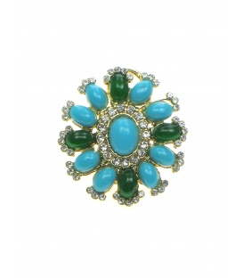 Ronde blauw met groene oorbellen in goudkleurige zetting