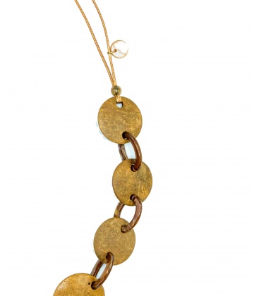 Bruine lange koordhalsketting met kokosnoot schijfjes