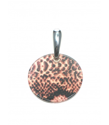 Zilverkleurige oorbellen met ronde bruine stippen hanger