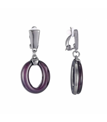 Paarse oorclips met ovale hanger van Belle Miss