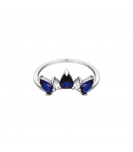 Zilverkleurige ring in vorm van kroon met blauwe stenen (16)