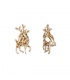 Goudkleurige oorclips met een afbeelding als rendier en paars met witte strass steentjes