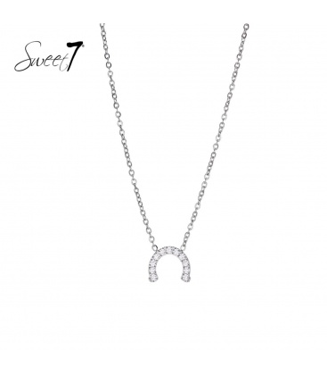 Zilverkleurige halsketting met hoefijzer van zirkoonsteentjes