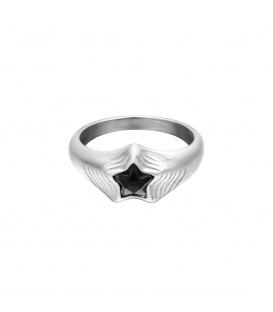 Zilverkleurige ring met zwarte ster van zirkoonsteen (16)