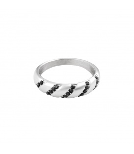 Zilverkleurige smalle croissant ring met zwarte zirkoonstenen (16)