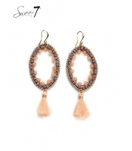 Roze /paarse kralen oorhangers en kwast