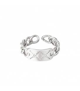 Zilverkleurige ring met ketting ontwerp
