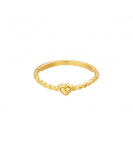 Goudkleurige ring met klein hartje en een draai aan de zijkanten (16)
