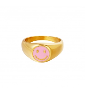 Goudkleurige ring met een roze emaille coating (18)