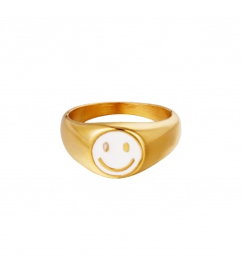 Goudkleurige ring met wit gekleurde smiley (16)