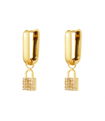 Goudkleurige oorhangers rechthoek, slotjeshanger met steentjes 