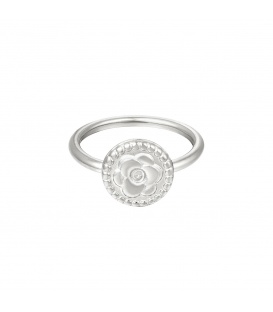 Zilverkleurige ring met bloem reliëf (17)