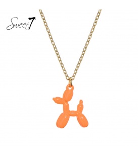 Goudkleurige korte halsketting met een oranje hondje