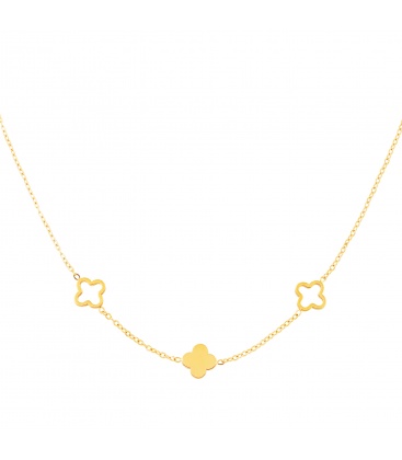Goudkleurige halsketting met open en dichte klavertjes