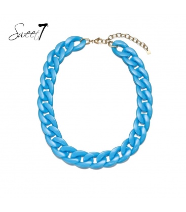 Blauwe grove schakel halsketting