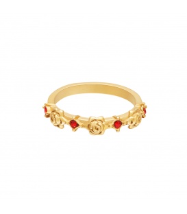 Goudkleurige ring met rozen en rode zirkoonsteentjes (16)