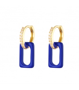 Goudkleurige oorhangers met zirkonia steentjes en een blauwe bedel