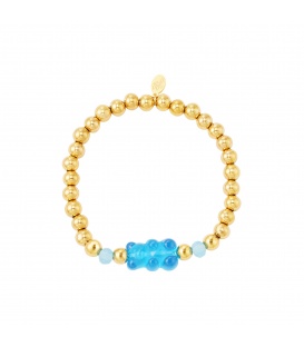 Goudkleurige kralen armband met blauwe gummy bear