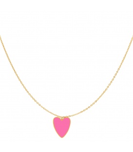 Goudkleurige halsketting met grote roze hart hanger