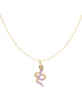 Goudkleurige halsketting met paarse gedetailleerde slang