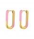Goudkleurige vierkante oorbellen met roze detail