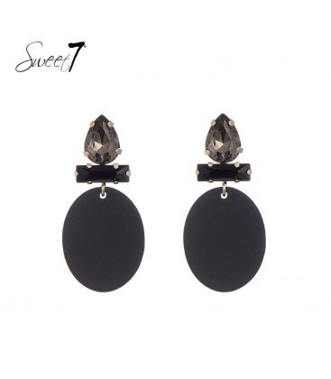 Zwarte ovale oorhangers glas steentjes