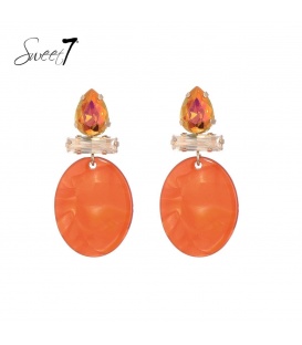 Oranje ovale oorhangers met glas steentjes
