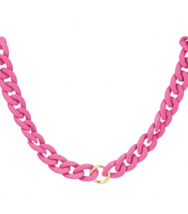 Roze schakel halsketting met een goudkleurig ringetje