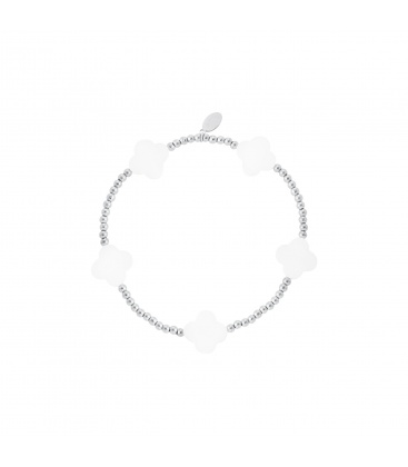 Armband met zilverkleurige kralen en witte klavertjes