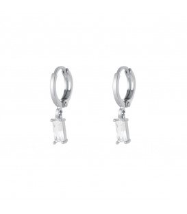 Zilverkleurige oorbellen met een rechthoekige steen