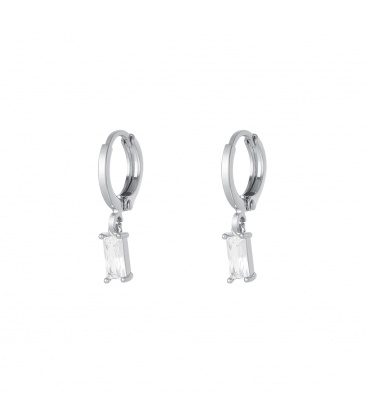 Zilverkleurige oorbellen met een rechthoekige steen