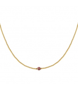 Halsketting met goudkleurige kralen en een roze steen