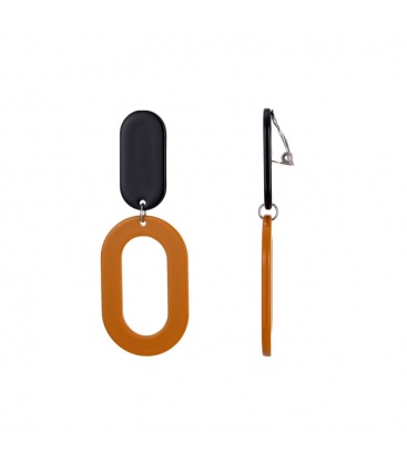 Oker gele oorclips met een zwart oorstukje