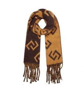 Bruine sjaal en heeft vierkante vormen