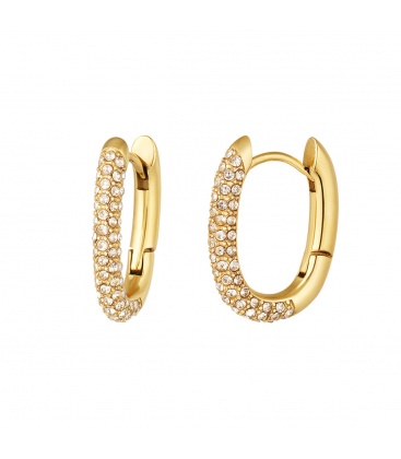 Goudkleurige, ovale oorringen met steentjes 