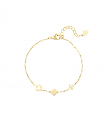 Goudkleurige armband met drie verschillende bloemetjes
