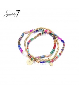 Mooie gekleurde glaskralen armband met meerdere strengen en bedels en parels van het merk Sweet7