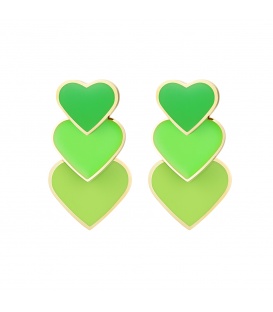 Groene oorhangers met 3 harten een goudkleurige rand