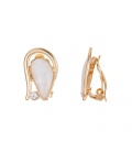 Goudkleurige oorclips met witte inleg en klein wit strass steentje