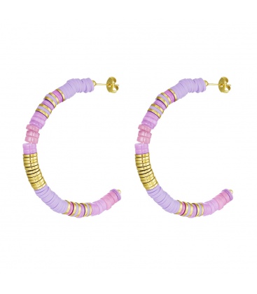 Paars gekleurde oorringen met platte kralen