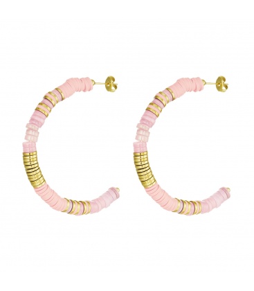 Roze met goudkleurige platte kralen oorhangers