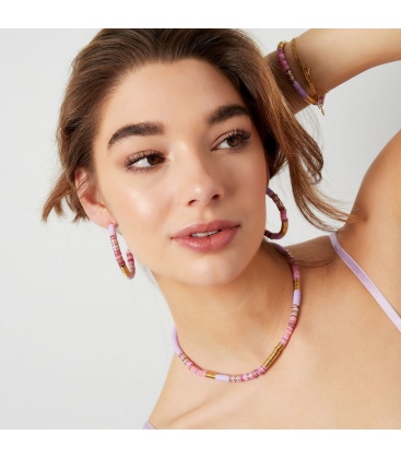 Roze met goudkleurige platte kralen oorhangers