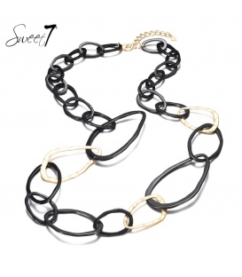  Zwarte lange halsketting met goudkleurige elementen Sweet7