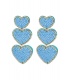  Blauwe oorhangers met 3 harten en strass steentjes van Yehwang