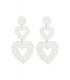 Witte glas kralen oorhangers met dubbele harten als hanger