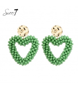 Oorbellen met groene hartvormige hanger van kralen - Sweet7