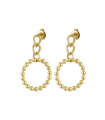 Goudkleurige oorhangers met een schakel ketting en een cirkel met bolletjes