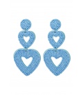 Licht blauwe kralen oorhangers met 2 harten