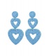 Licht blauwe kralen oorhangers met 2 harten